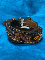 3D D100013402 Mens Buck Lacing Beaded Inlay Belt Brown back view. If you need any assistance with this item or the purchase of this item please call us at five six one seven four eight eight eight zero one Monday through Saturday 10:00a.m EST to 8:00 p.m EST
