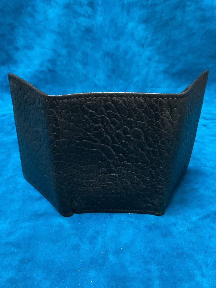 Vintage Bison W-201 Mens Trifold Leather Wallet Black folded view. If you need any assistance with this item or the purchase of this item please call us at five six one seven four eight eight eight zero one Monday through Saturday 10:00a.m EST to 8:00 p.m EST