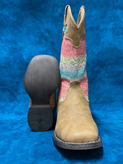 Roper 2801 Kids And Toddlers Glitter Lace Boot Tan sole and front view. If you need any assistance with this item or the purchase of this item please call us at five six one seven four eight eight eight zero one Monday through Saturday 10:00a.m EST to 8:00 p.m EST