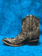 Circle G L5917 Ladies Embroidery And Zipper Ankle Boot Black And Brown inner side view with zipper. If you need any assistance with this item or the purchase of this item please call us at five six one seven four eight eight eight zero one Monday through Saturday 10:00a.m EST to 8:00 p.m EST