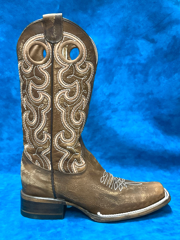 Circle G L6008 Ladies Cutout And Embroidery Square Toe Boot Cognac front anad side view. If you need any assistance with this item or the purchase of this item please call us at five six one seven four eight eight eight zero one Monday through Saturday 10:00a.m EST to 8:00 p.m EST