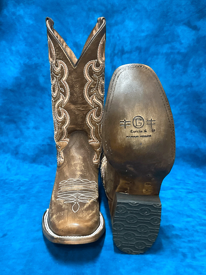 Circle G L6008 Ladies Cutout And Embroidery Square Toe Boot Cognac front anad side view. If you need any assistance with this item or the purchase of this item please call us at five six one seven four eight eight eight zero one Monday through Saturday 10:00a.m EST to 8:00 p.m EST