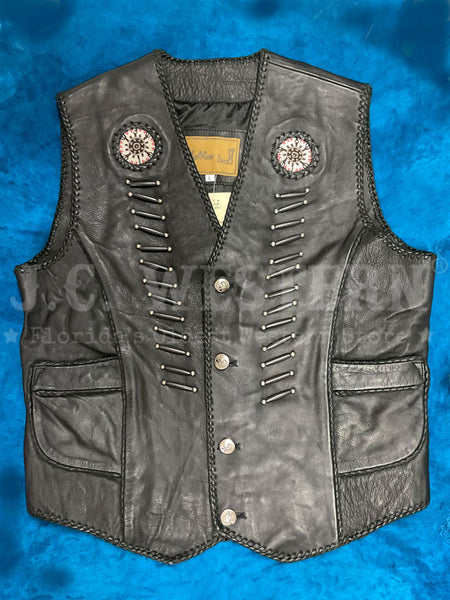Kobler ZAPATA VEST Mens Leather Vest Black front view. If you need any assistance with this item or the purchase of this item please call us at five six one seven four eight eight eight zero one Monday through Saturday 10:00a.m EST to 8:00 p.m EST