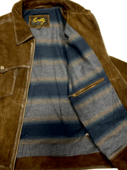 Scully 2019-142 Mens Suede Zip Front Jacket Brown inside view of inner pocket. If you need any assistance with this item or the purchase of this item please call us at five six one seven four eight eight eight zero one Monday through Saturday 10:00a.m EST to 8:00 p.m EST