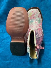 Roper 09-017-1901-2929 Toddlers Glitter Floral Boot Pink sole and toe view. If you need any assistance with this item or the purchase of this item please call us at five six one seven four eight eight eight zero one Monday through Saturday 10:00a.m EST to 8:00 p.m EST