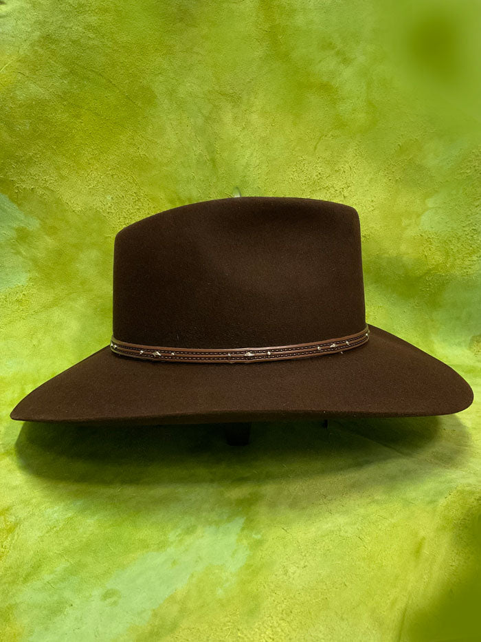 Stetson SFPAWN-403222 PAWNEE 5X Felt Hat Chocolate side /front view. If you need any assistance with this item or the purchase of this item please call us at five six one seven four eight eight eight zero one Monday through Saturday 10:00a.m EST to 8:00 p.m EST