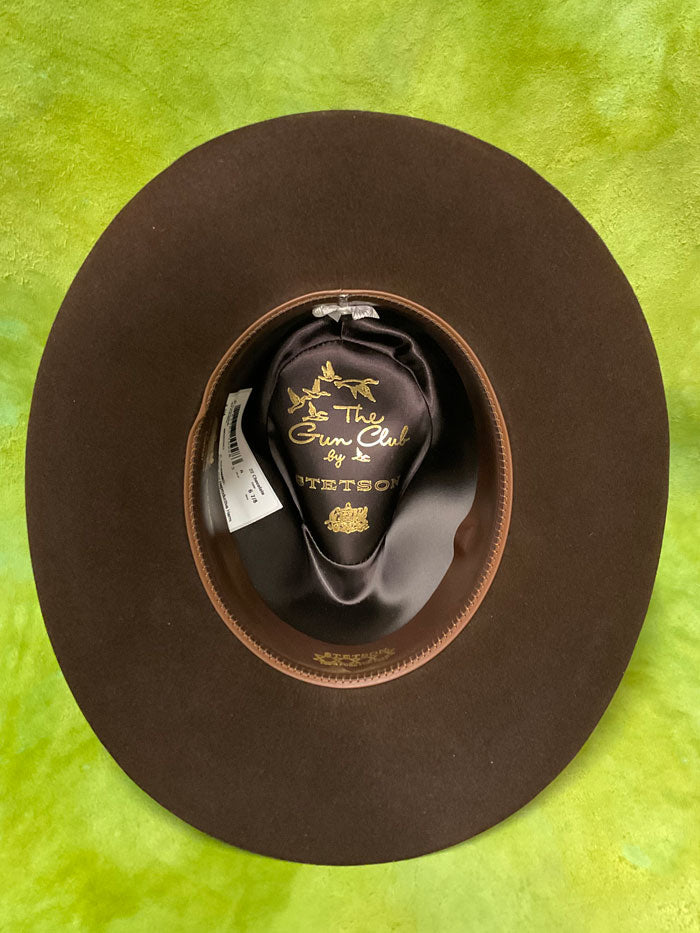 Stetson SFPAWN-403222 PAWNEE 5X Felt Hat Chocolate side /front view. If you need any assistance with this item or the purchase of this item please call us at five six one seven four eight eight eight zero one Monday through Saturday 10:00a.m EST to 8:00 p.m EST