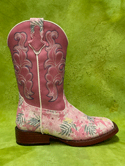 Roper 09-018-1901-2929 Kids Glitter Floral Boot Pink outter side view. If you need any assistance with this item or the purchase of this item please call us at five six one seven four eight eight eight zero one Monday through Saturday 10:00a.m EST to 8:00 p.m EST