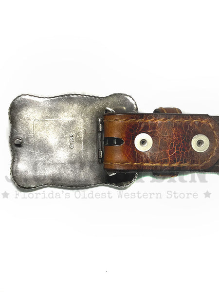 Vintage Bison VB-8102 Mens Texas Leather Belt Saddle back view If you need any assistance with this item or the purchase of this item please call us at five six one seven four eight eight eight zero one Monday through Saturday 10:00a.m EST to 8:00 p.m EST