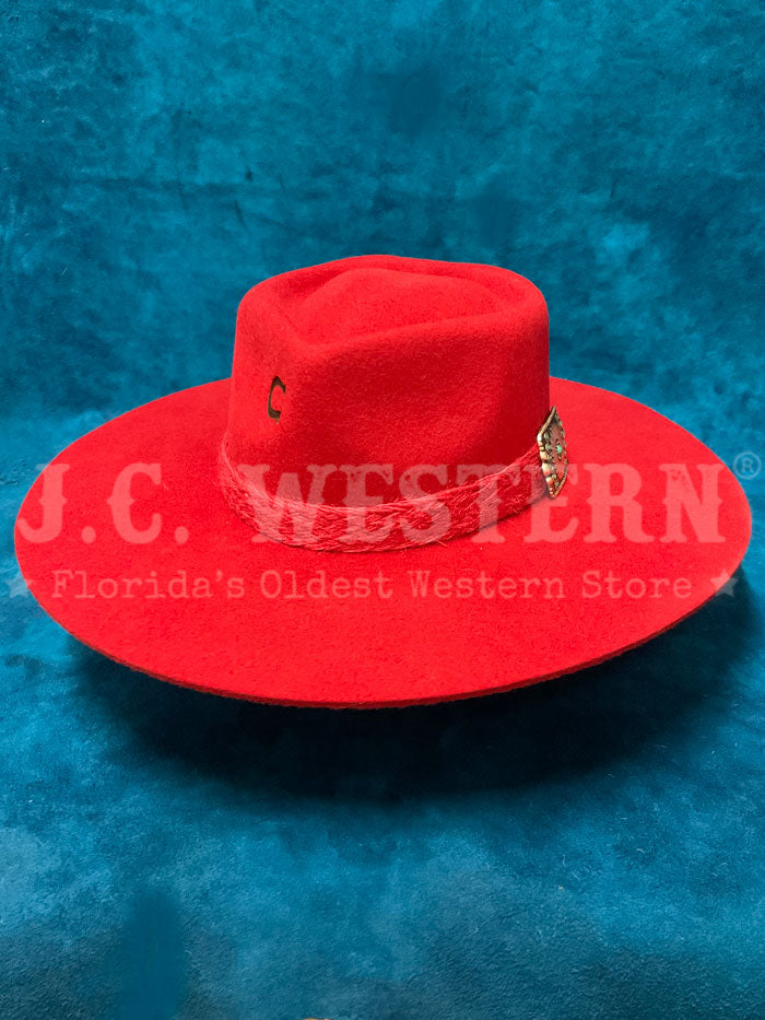 Charlie 1 Horse CWFLIN-064045 Womens FLING Felt Hat Red side / front view. If you need any assistance with this item or the purchase of this item please call us at five six one seven four eight eight eight zero one Monday through Saturday 10:00a.m EST to 8:00 p.m EST