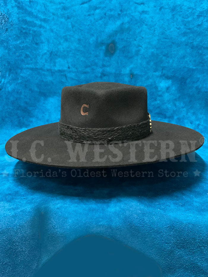 Black Large Brim Wool Felt Hat /black Felt Side Rolled Brim