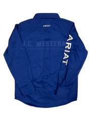 Ariat 10030164 Kids Team Logo Twill Classic Fit Shirt Ultramarine Blue back view. If you need any assistance with this item or the purchase of this item please call us at five six one seven four eight eight eight zero one Monday through Saturday 10:00a.m EST to 8:00 p.m EST