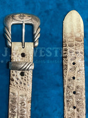 Lucchese W0185 Mens CROCODILE Western Belt Natural close up. If you need any assistance with this item or the purchase of this item please call us at five six one seven four eight eight eight zero one Monday through Saturday 10:00a.m EST to 8:00 p.m EST
