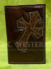 Nocona N5487244 Mens TriFold Leather Wallet Brown front close up. If you need any assistance with this item or the purchase of this item please call us at five six one seven four eight eight eight zero one Monday through Saturday 10:00a.m EST to 8:00 p.m EST
