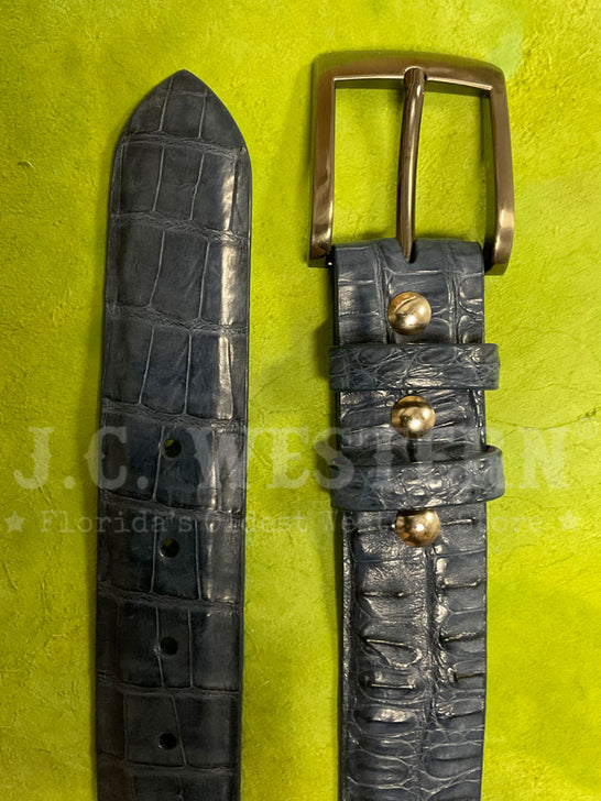 Black Jack 15756 Mens Crocodile Burnished Jean Blue close up. If you need any assistance with this item or the purchase of this item please call us at five six one seven four eight eight eight zero one Monday through Saturday 10:00a.m EST to 8:00 p.m EST