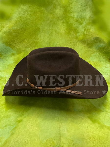 Justin JF0657TOWN-CHO Mens 6x Townes Western Felt Hat Chocolate left side view. If you need any assistance with this item or the purchase of this item please call us at five six one seven four eight eight eight zero one Monday through Saturday 10:00a.m EST to 8:00 p.m EST