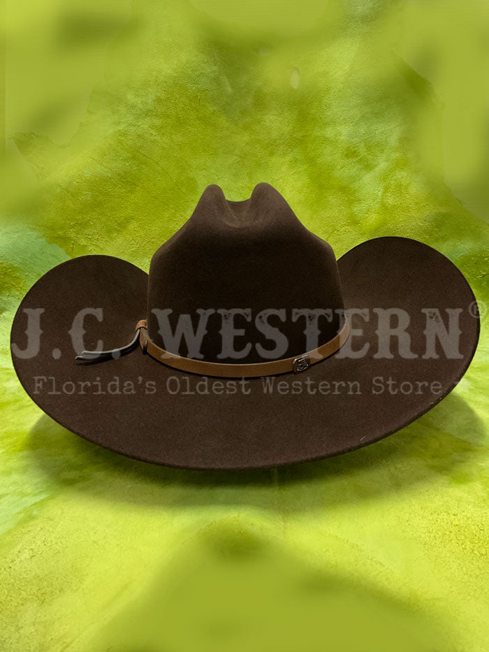 Justin JF0657TOWN-CHO Mens 6x Townes Western Felt Hat Chocolate front view. If you need any assistance with this item or the purchase of this item please call us at five six one seven four eight eight eight zero one Monday through Saturday 10:00a.m EST to 8:00 p.m EST