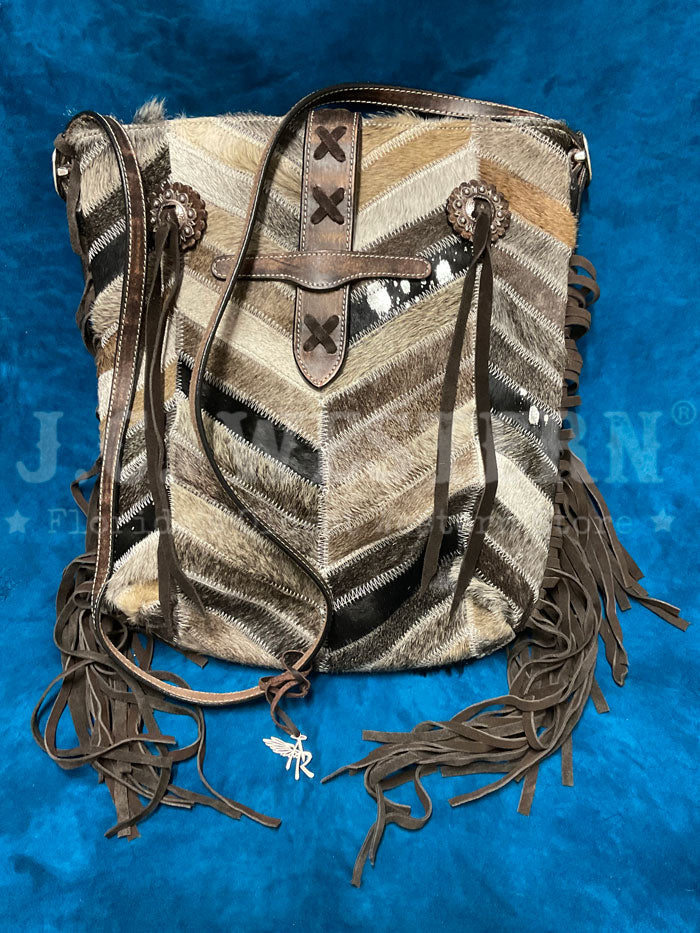 Angel Ranch D330003002 Ladies Large Crossbody Chevron Collection Bag Brown front view. If you need any assistance with this item or the purchase of this item please call us at five six one seven four eight eight eight zero one Monday through Saturday 10:00a.m EST to 8:00 p.m EST
