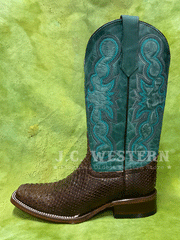 Circle G L6047 Ladies Python Embroidery Square Toe Boot Chocolate side view. If you need any assistance with this item or the purchase of this item please call us at five six one seven four eight eight eight zero one Monday through Saturday 10:00a.m EST to 8:00 p.m EST