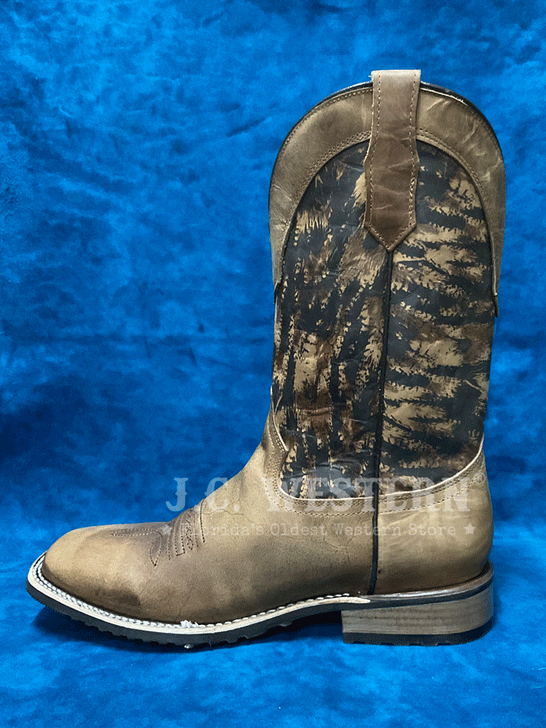 Circle G L6083 Mens Camo Printed Shaft Wide Square Toe Boot Tan side view. If you need any assistance with this item or the purchase of this item please call us at five six one seven four eight eight eight zero one Monday through Saturday 10:00a.m EST to 8:00 p.m EST