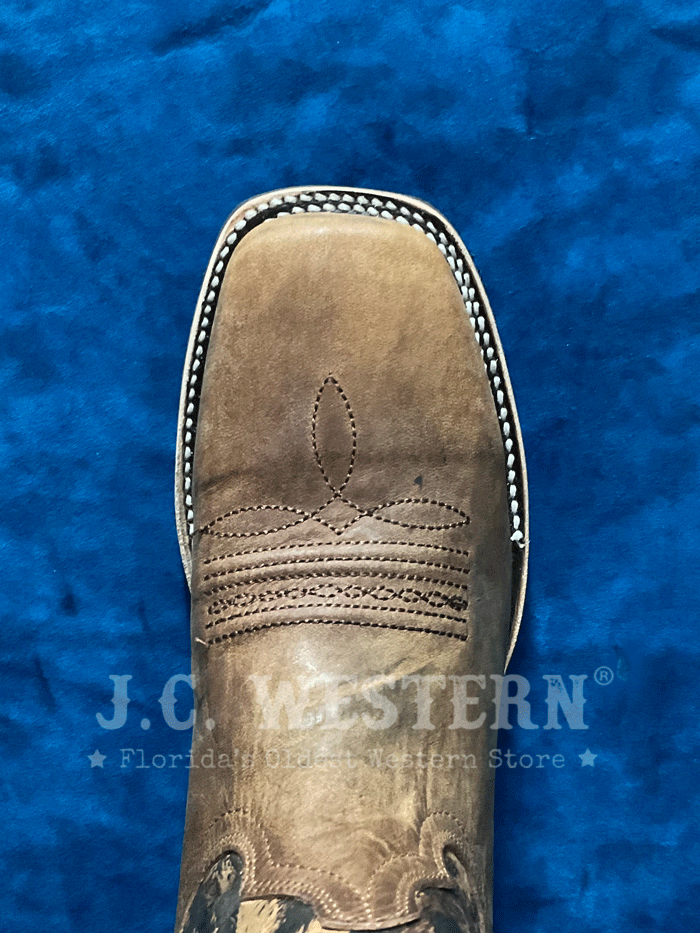 Circle G L6083 Mens Camo Printed Shaft Wide Square Toe Boot Tan front and side view. If you need any assistance with this item or the purchase of this item please call us at five six one seven four eight eight eight zero one Monday through Saturday 10:00a.m EST to 8:00 p.m EST