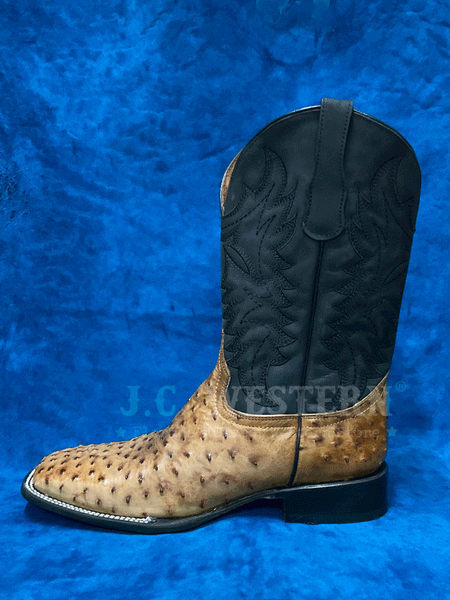 Circle G L6051 Mens Ostrich Embroidery Square Toe Boot Black And Tan side view. If you need any assistance with this item or the purchase of this item please call us at five six one seven four eight eight eight zero one Monday through Saturday 10:00a.m EST to 8:00 p.m EST