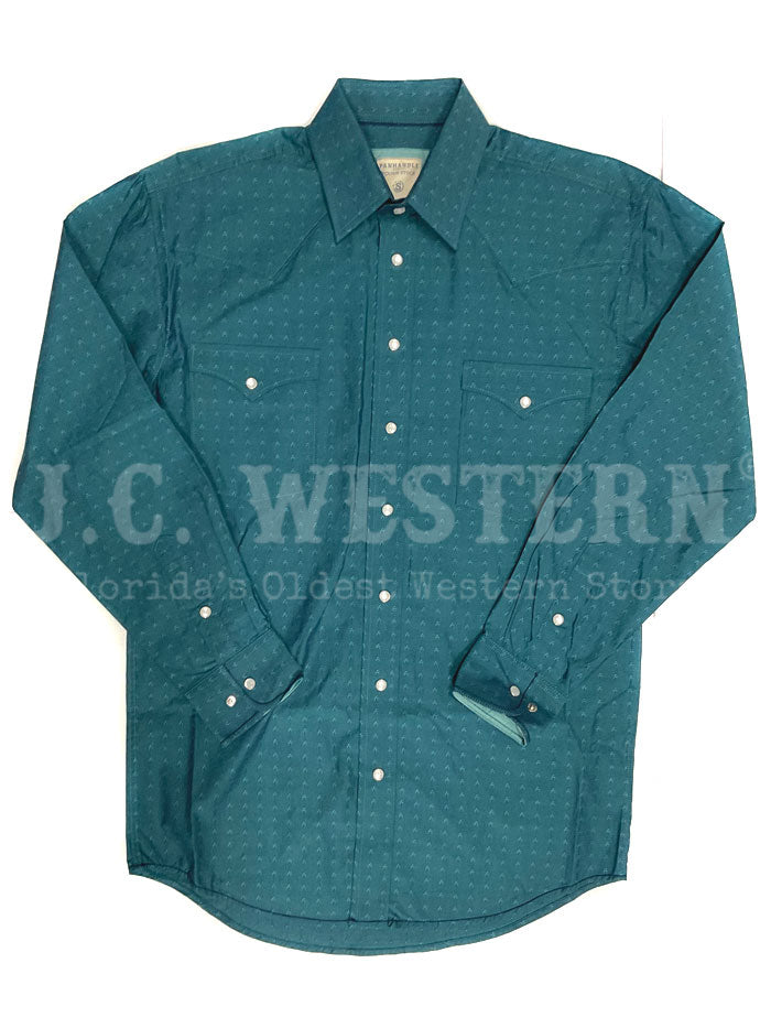 Panhandle RMN2S02191 Mens Rough Stock Long Sleeve Snap Shirt Turquoise front view. If you need any assistance with this item or the purchase of this item please call us at five six one seven four eight eight eight zero one Monday through Saturday 10:00a.m EST to 8:00 p.m EST