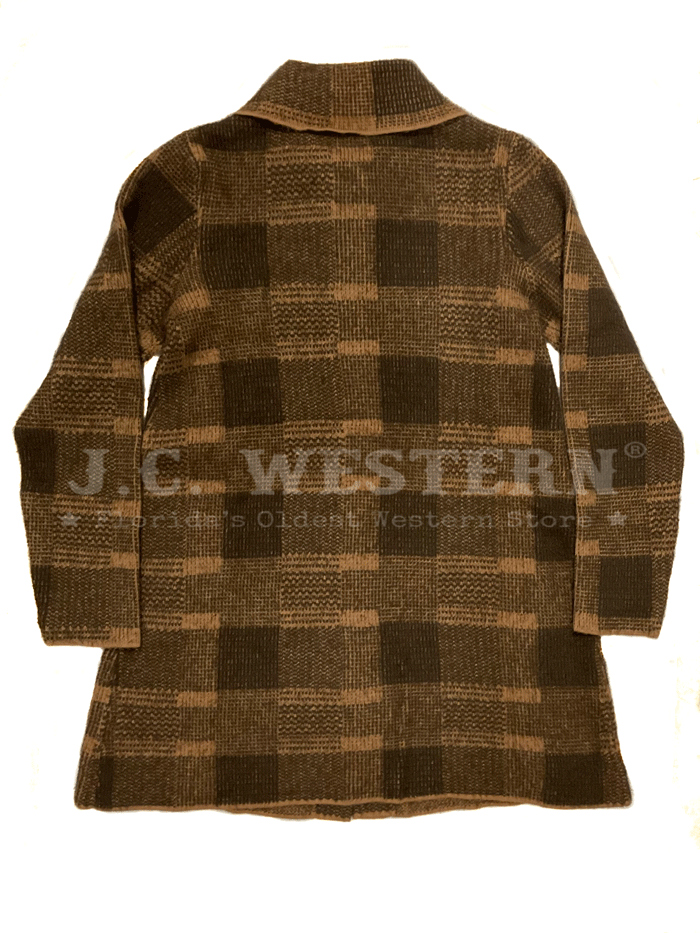 Rock & Roll Denim BW92C02724 Womens Plaid Knit Coat Dark Brown front view. If you need any assistance with this item or the purchase of this item please call us at five six one seven four eight eight eight zero one Monday through Saturday 10:00a.m EST to 8:00 p.m EST