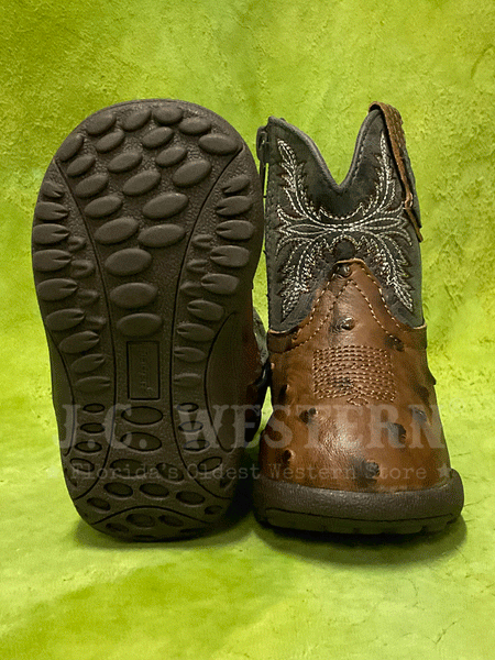 Roper 09-016-0191-3378 Infants Cowbabies Faux Ostrich Navy And Brown front and sole view. If you need any assistance with this item or the purchase of this item please call us at five six one seven four eight eight eight zero one Monday through Saturday 10:00a.m EST to 8:00 p.m EST