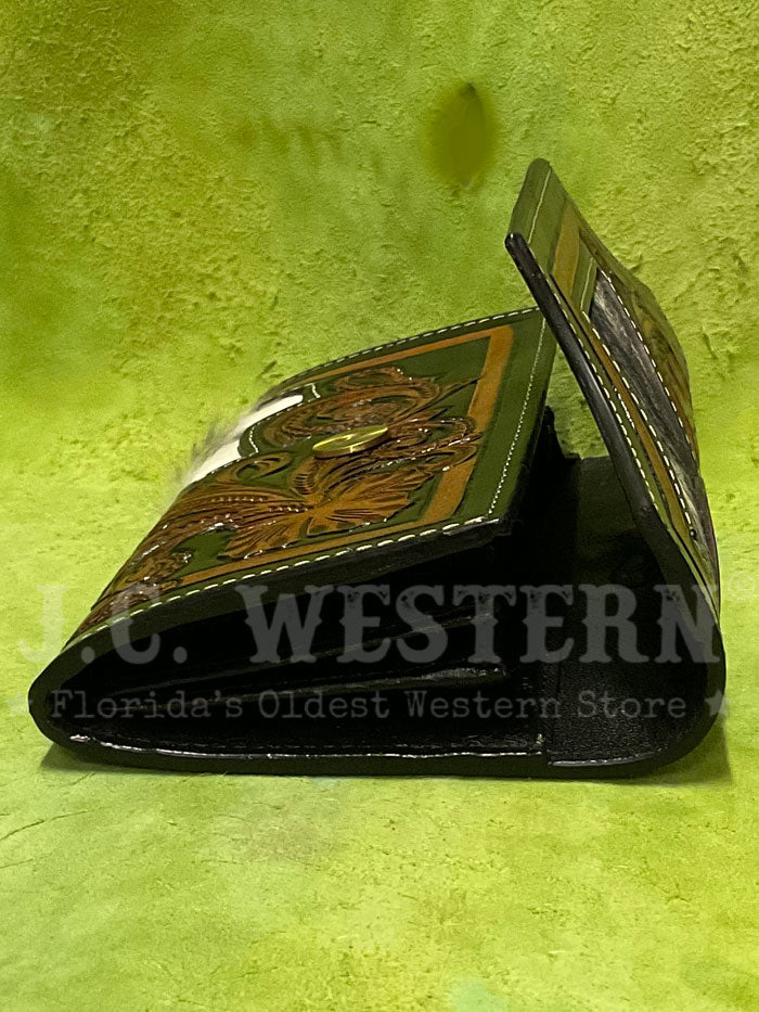 Western Fashion SVK-T060 Ladies Clutch Floral Tool Cowhide Black front view. If you need any assistance with this item or the purchase of this item please call us at five six one seven four eight eight eight zero one Monday through Saturday 10:00a.m EST to 8:00 p.m EST
