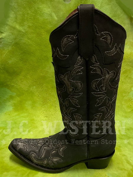 Circle G L6033 Ladies Inlay & Embroidery Boot Black And Grey outer side view. If you need any assistance with this item or the purchase of this item please call us at five six one seven four eight eight eight zero one Monday through Saturday 10:00a.m EST to 8:00 p.m EST