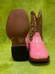 Roper 3377 Toddlers Glitter Sparkle Western Boots Pink front and sole view. If you need any assistance with this item or the purchase of this item please call us at five six one seven four eight eight eight zero one Monday through Saturday 10:00a.m EST to 8:00 p.m EST