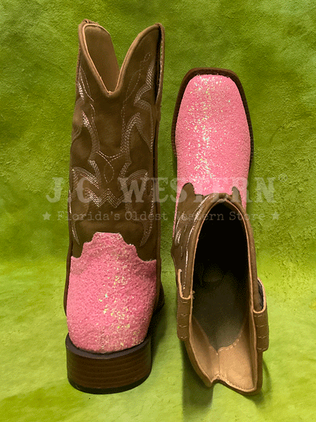 Roper 3377 Kids Glitter Sparkle Western Boots Pink back view and toe view from above. If you need any assistance with this item or the purchase of this item please call us at five six one seven four eight eight eight zero one Monday through Saturday 10:00a.m EST to 8:00 p.m EST