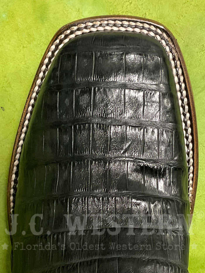 Circle G L6054 Mens Embroidery Wide Square Toe Caiman Boot Olive Green Ocher front and inner side view. If you need any assistance with this item or the purchase of this item please call us at five six one seven four eight eight eight zero one Monday through Saturday 10:00a.m EST to 8:00 p.m EST