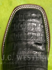 Circle G L6054 Mens Embroidery Wide Square Toe Caiman Boot Olive Green Ocher toe view. If you need any assistance with this item or the purchase of this item please call us at five six one seven four eight eight eight zero one Monday through Saturday 10:00a.m EST to 8:00 p.m EST
