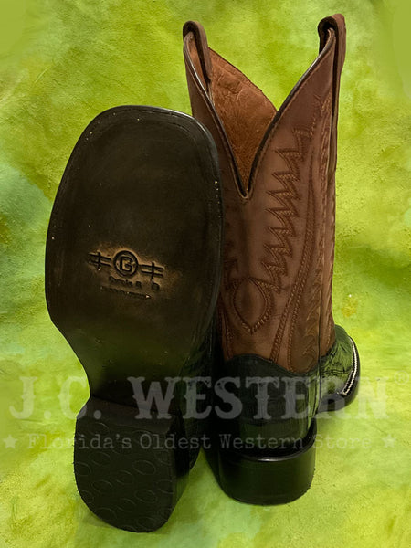 Corral L6053 Mens Embroidery Wide Square Toe Caiman Boot Navy Blue Moka sole and back view. If you need any assistance with this item or the purchase of this item please call us at five six one seven four eight eight eight zero one Monday through Saturday 10:00a.m EST to 8:00 p.m EST