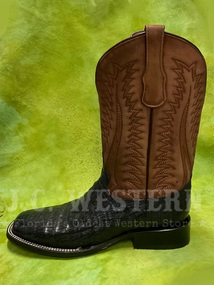 Corral L6053 Mens Embroidery Wide Square Toe Caiman Boot Navy Blue Moka front and side view. If you need any assistance with this item or the purchase of this item please call us at five six one seven four eight eight eight zero one Monday through Saturday 10:00a.m EST to 8:00 p.m EST