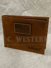 Ariat A3548544 Mens Bifold American Flag Patch Wallet Bark front view. If you need any assistance with this item or the purchase of this item please call us at five six one seven four eight eight eight zero one Monday through Saturday 10:00a.m EST to 8:00 p.m EST