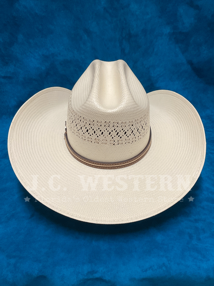 Justin JS3756BTTE 50X BUTTE Western Straw Hat Ivory front and side view. If you need any assistance with this item or the purchase of this item please call us at five six one seven four eight eight eight zero one Monday through Saturday 10:00a.m EST to 8:00 p.m EST
