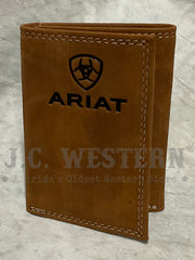 Ariat A3548144 Mens Trifold Embossed Logo Wallet Bark front view. If you need any assistance with this item or the purchase of this item please call us at five six one seven four eight eight eight zero one Monday through Saturday 10:00a.m EST to 8:00 p.m EST