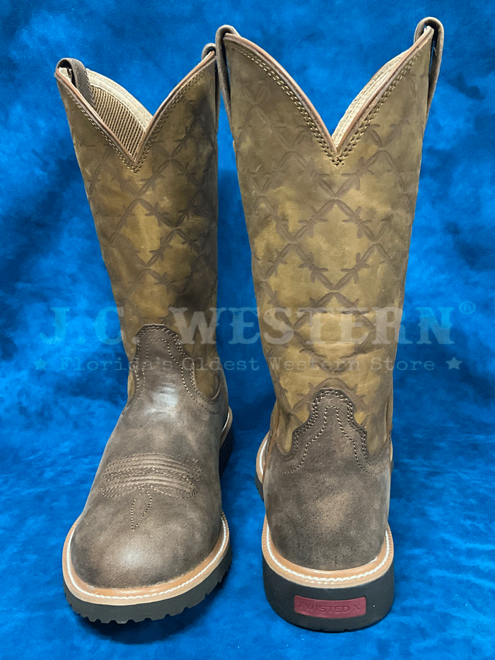 Twisted X MXTR015 Mens Tech X Round Toe Work Boot Brown  front and side view. If you need any assistance with this item or the purchase of this item please call us at five six one seven four eight eight eight zero one Monday through Saturday 10:00a.m EST to 8:00 p.m EST