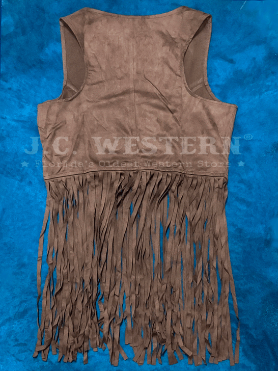 Rock & Roll Denim BW98T02715 Womens Fringe Vest Dark Brown back view. If you need any assistance with this item or the purchase of this item please call us at five six one seven four eight eight eight zero one Monday through Saturday 10:00a.m EST to 8:00 p.m EST