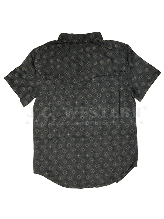 Rock & Roll Denim BMN3S02538 Mens Tek Western Short Sleeve Medallion Ripstop Snap Shirt Black back view. If you need any assistance with this item or the purchase of this item please call us at five six one seven four eight eight eight zero one Monday through Saturday 10:00a.m EST to 8:00 p.m EST