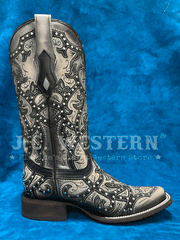 Corral C4046 Ladies Laser Embroidered And Studs Western Boot Black And Grey side view. If you need any assistance with this item or the purchase of this item please call us at five six one seven four eight eight eight zero one Monday through Saturday 10:00a.m EST to 8:00 p.m EST
