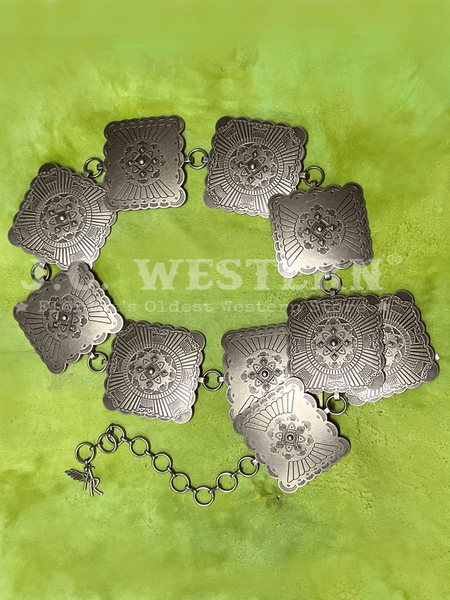 Angel Ranch D140004036 Ladies Square Concho Belt Silver front view. If you need any assistance with this item or the purchase of this item please call us at five six one seven four eight eight eight zero one Monday through Saturday 10:00a.m EST to 8:00 p.m EST