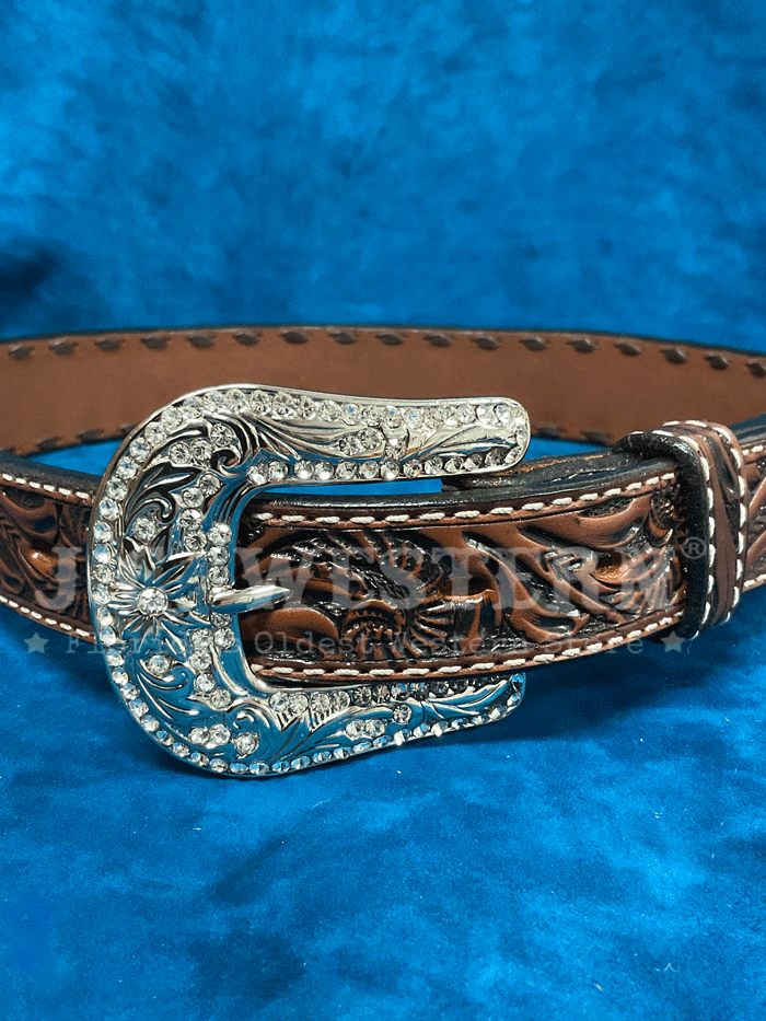 Angel Ranch D140004302 Womens Hand Painted Floral Belt Brown front view. If you need any assistance with this item or the purchase of this item please call us at five six one seven four eight eight eight zero one Monday through Saturday 10:00a.m EST to 8:00 p.m EST