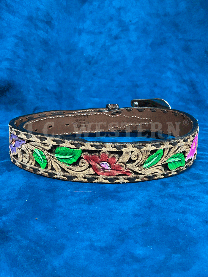 Angel Ranch D140004302 Womens Hand Painted Floral Belt Brown front view. If you need any assistance with this item or the purchase of this item please call us at five six one seven four eight eight eight zero one Monday through Saturday 10:00a.m EST to 8:00 p.m EST
