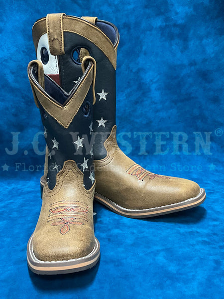 Smoky Mountain 3880 Kids Stars And Stripes Boots Vintage Brown front and inner side view. If you need any assistance with this item or the purchase of this item please call us at five six one seven four eight eight eight zero one Monday through Saturday 10:00a.m EST to 8:00 p.m EST