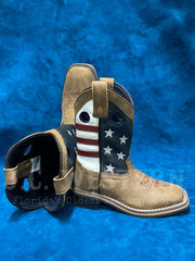 Smoky Mountain 3880 Kids Stars And Stripes Boots Vintage Brown toe and outer side view. If you need any assistance with this item or the purchase of this item please call us at five six one seven four eight eight eight zero one Monday through Saturday 10:00a.m EST to 8:00 p.m EST