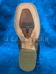 Corral A4499 Mens Python And Lamb Embroidery Square Toe Western Boot Brown sole view. If you need any assistance with this item or the purchase of this item please call us at five six one seven four eight eight eight zero one Monday through Saturday 10:00a.m EST to 8:00 p.m EST